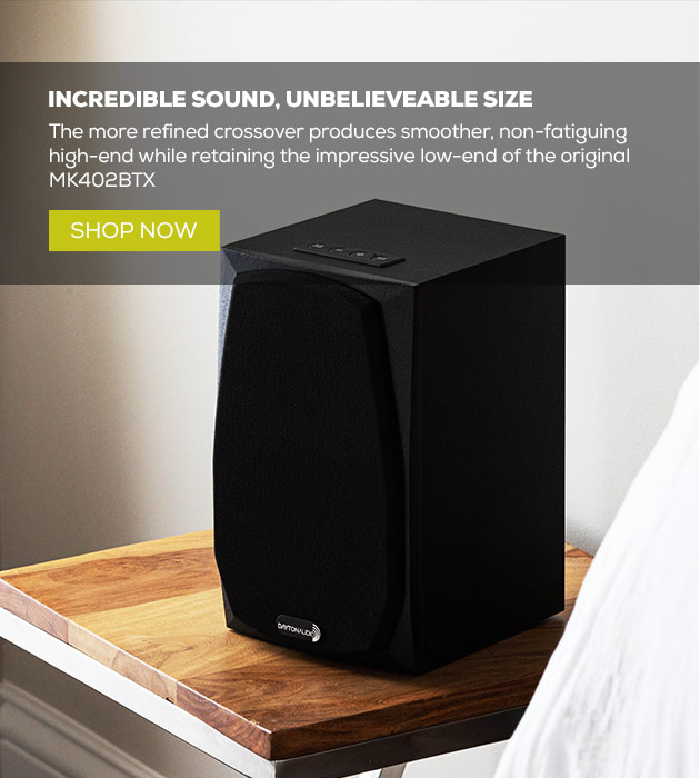 Incredible Sound, Unbelieveable Size - The more refined crossover produces smoother, non-fatiguing high end while retaining the impressive low-end of the original MK402BTX - MK402BTX Powered Bluetooth 2-Way Bookshelf Speaker Pair with 3.5mm Aux In